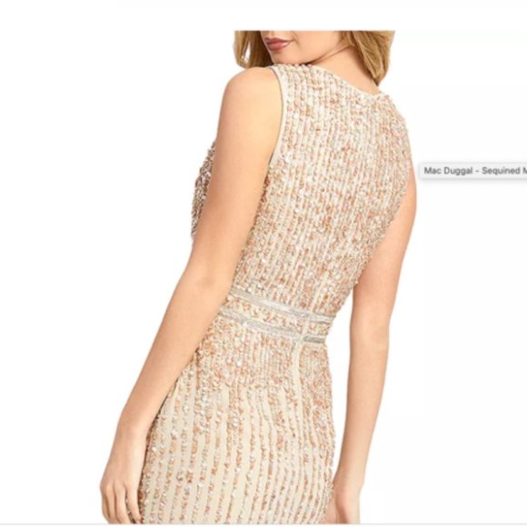 MAC DUGGAL VERTICAL SEQUIN NUDE SHEATH MIDI DRESS sz 2 - Picture 5 of 7